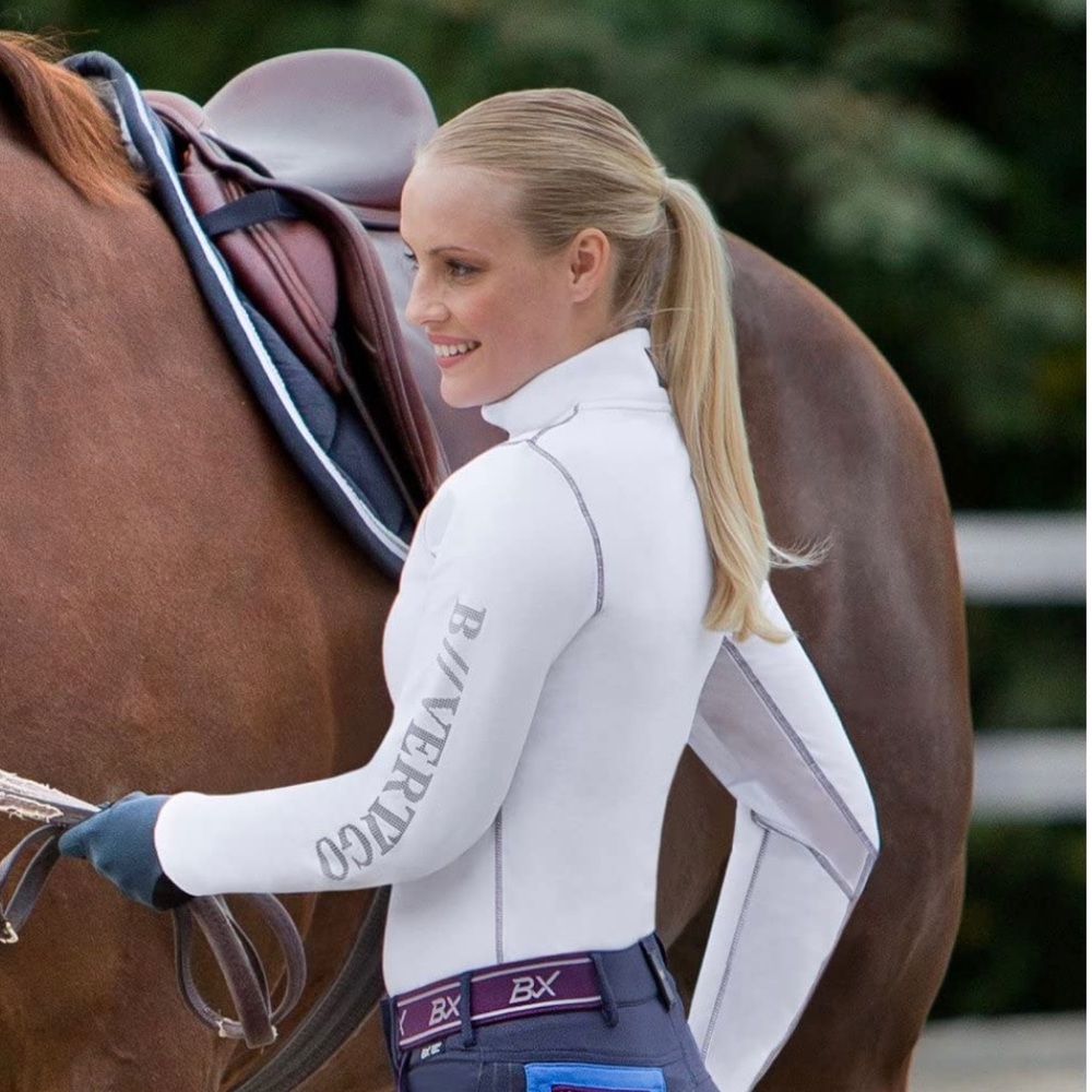 B Vertigo Roxane Women's Long Sleeve Zip Polo Technical Shirt White lite fleece